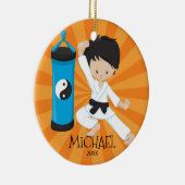Cute Karate Boy Persoonlijk kerstversiering Keramisch Ornament (Rechts)