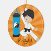Cute Karate Boy Persoonlijk kerstversiering Keramisch Ornament (Links)