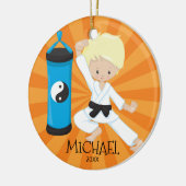 Cute Karate Boy Persoonlijk kerstversiering Keramisch Ornament (Links)