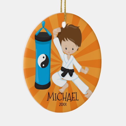 Cute Karate Boy Persoonlijk kerstversiering Keramisch Ornament (Rechts)