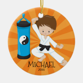 Cute Karate Boy Persoonlijk kerstversiering Keramisch Ornament