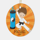 Cute Karate Boy Persoonlijk kerstversiering Keramisch Ornament (Links)