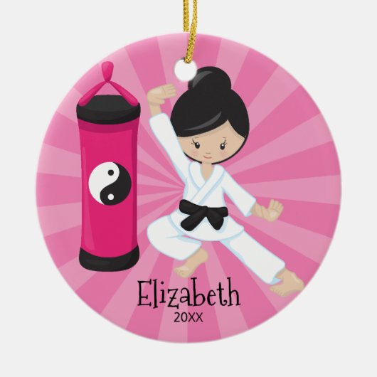 Cute Karate Girl Personalized Kerstversier Keramisch Ornament (Voorkant)