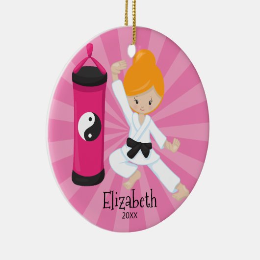Cute Karate Girl Personalized Kerstversier Keramisch Ornament (Rechts)