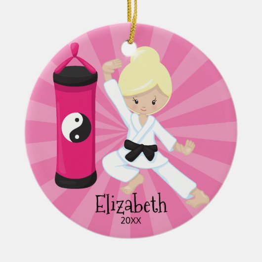Cute Karate Girl Personalized Kerstversier Keramisch Ornament (Voorkant)