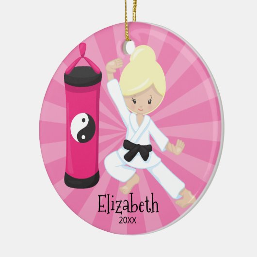 Cute Karate Girl Personalized Kerstversier Keramisch Ornament (Links)