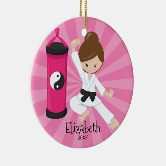 Cute Karate Girl Personalized Kerstversier Keramisch Ornament (Rechts)