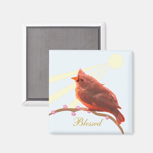 Cute kardinaal Bird & Sunshine Magneet (Voorkant / Achterkant)