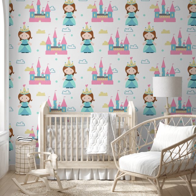 Cute Kasteel Prinses Meisje Nursery Behang (Kinderen)