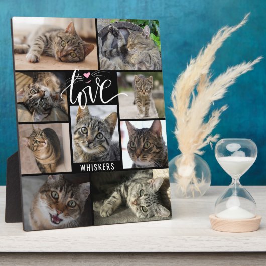 Cute Kat 9 Foto Collage LIEFDE Naam Fotoplaat (Zijkant)