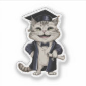 Cute Kat Afstudeerfeest Sticker (Voorkant)