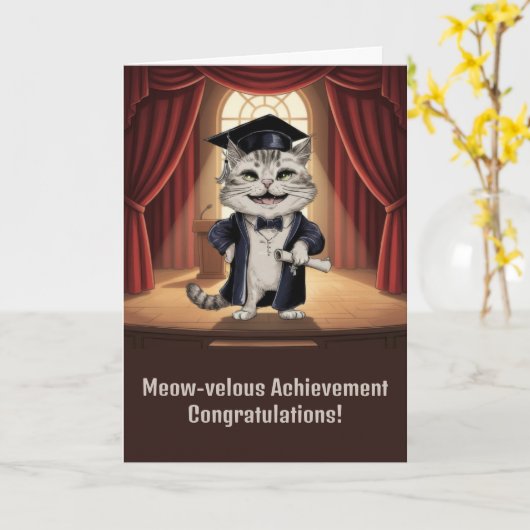 Cute Kat Afstuderen Kaart (Gele Bloem)