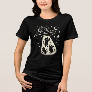 Cute Kat Alien UFO Ontvoering Cartoon Grafiek Tri-Blend Shirt