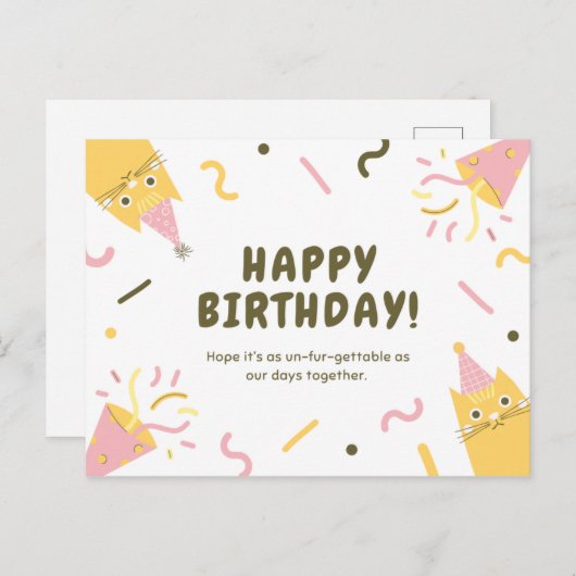 Cute Kat Birthday Briefkaart (Voorkant / Achterkant)