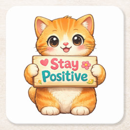 Cute Kat Blijf Positief Kunstwerk Kartonnen Onderzetters