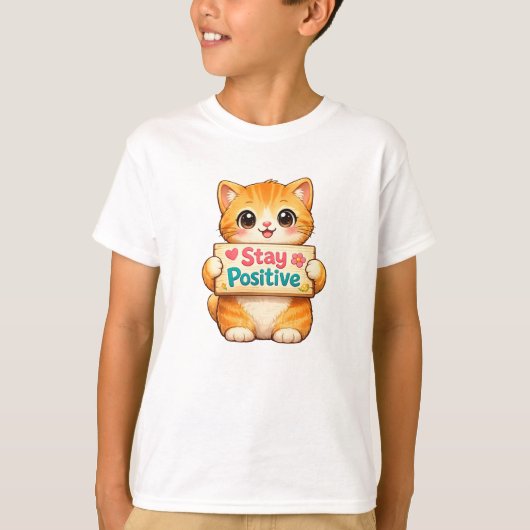 Cute Kat Blijf Positief Kunstwerk T-shirt (Voorkant)