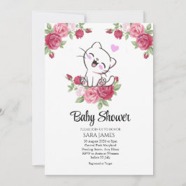 Cute Kat Bloemige Baby Shower Uitnodiging