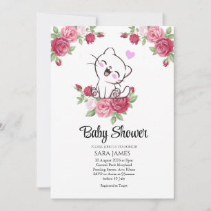 Cute Kat Bloemige Baby Shower Uitnodiging