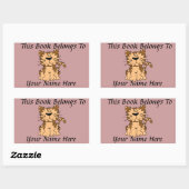 Cute Kat Boek Naamplaat Rechthoekige Sticker (Vel)