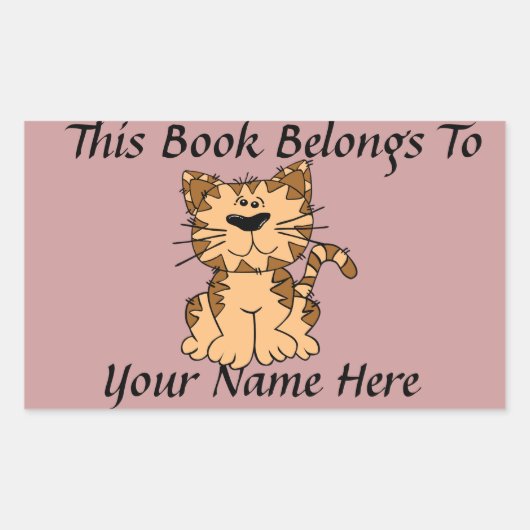 Cute Kat Boek Naamplaat Rechthoekige Sticker (Voorkant)