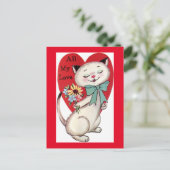 Cute Kat Brings Love & Flowers  Valentijn Briefkaart (Staand voorkant)