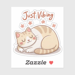 Cute Kat Brood Sticker Gewoon Vibing Zachte Kat