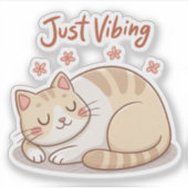Cute Kat Brood Sticker | Gewoon Vibing Zachte Kat  (Voorkant)