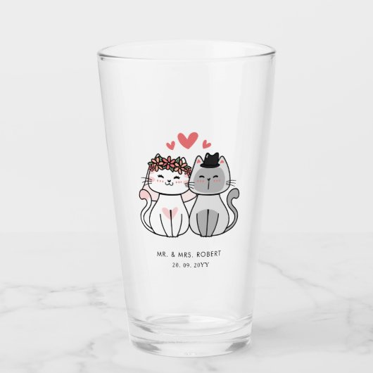 Cute Kat Bruid En Bruidegom Trouwen  Glas (Voorkant)