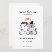 Cute Kat Bruid En Bruidegom Trouwen  Save The Date (Voorkant / Achterkant)