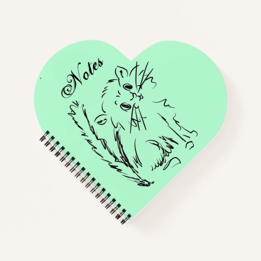 Cute Kat Cartoon Green Heart Shaped Spiral Notitieboek (Voorkant)