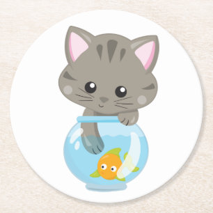 Cute Kat Cartoon Kitten Grappige Kitty Moeder Lief Ronde Kartonnen Onderzetter