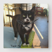 Cute Kat Clock Vierkante Klok (Voorkant)