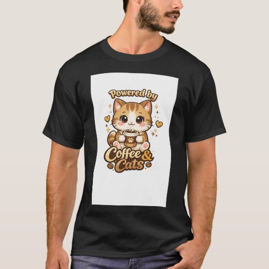 Cute Kat Coffee Liefhebber Kawaii Design - Powered T-shirt (Voorkant)