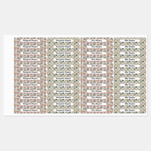 Cute Kat Collage Beige Blauw Roze Patroon Naam Labels (Vel)