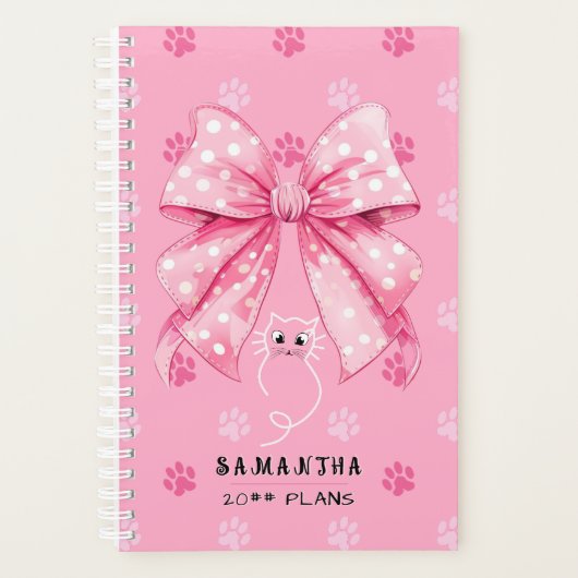 Cute Kat Coquette Strik - Roze School Cadeau voor Planner (Voorkant)