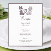 Cute Kat Couple Gray White Wedding Menu