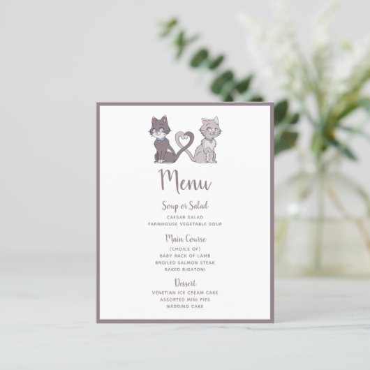 Cute Kat Couple Gray White Wedding Menu (Staand voorkant)