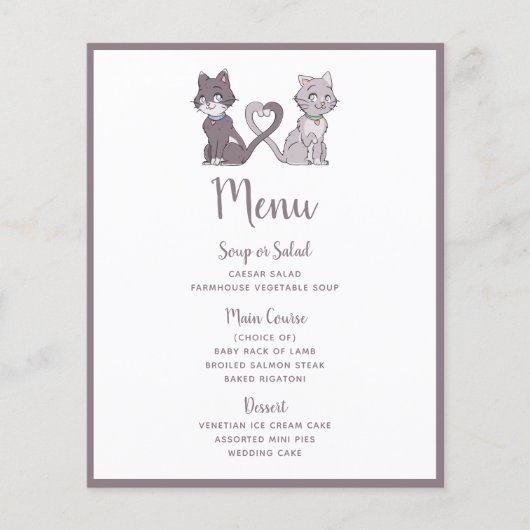 Cute Kat Couple Gray White Wedding Menu (Voorkant)