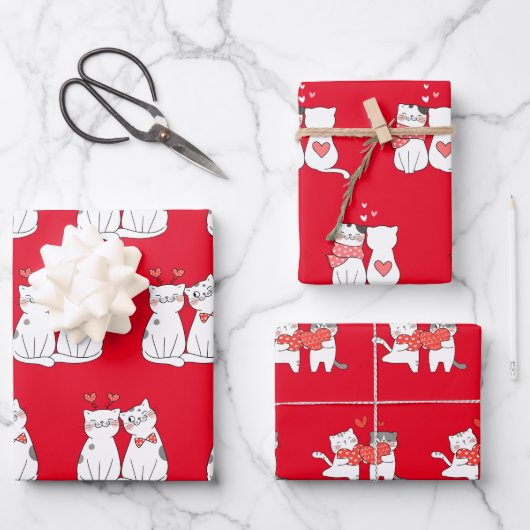 Cute Kat Couple Inpakpapier Vel (Voorkant)