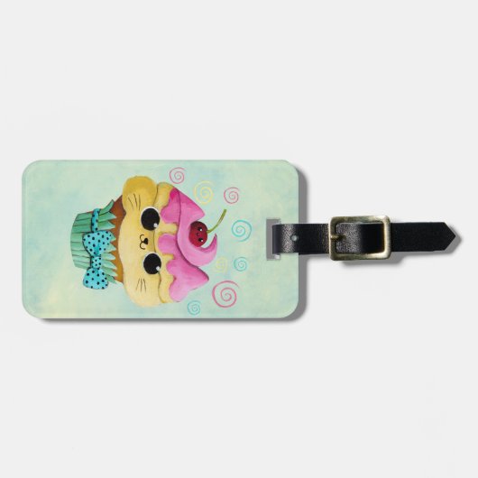 Cute Kat Cupcake Bagagelabel (Voorkant horizontaal)