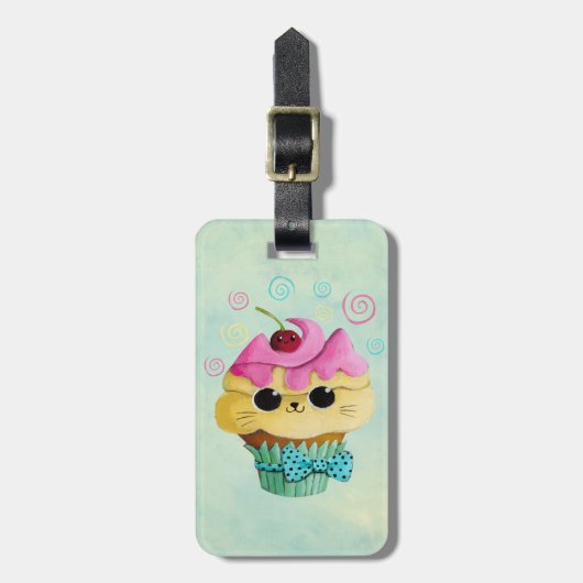 Cute Kat Cupcake Bagagelabel (Voorkant verticaal)
