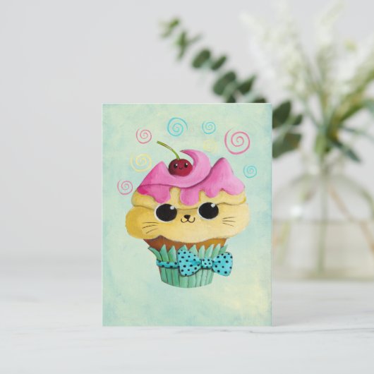 Cute Kat Cupcake Briefkaart (Staand voorkant)