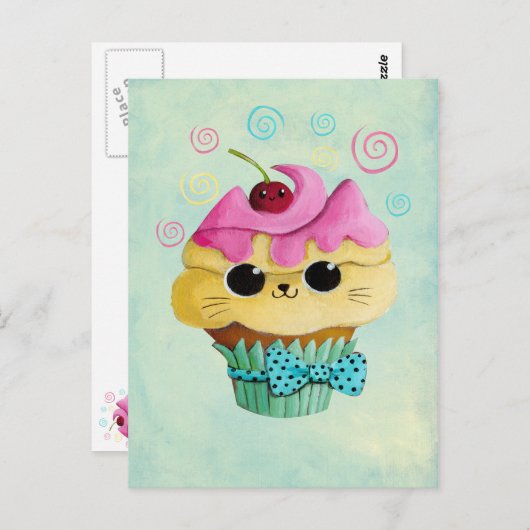 Cute Kat Cupcake Briefkaart (Voorkant / Achterkant)