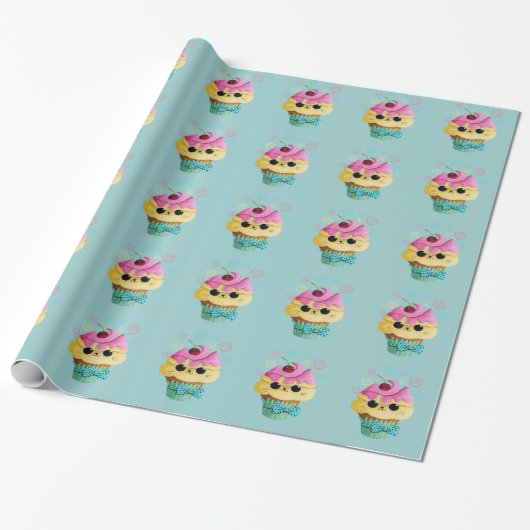Cute Kat Cupcake Cadeaupapier (Uitgerold)