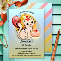 Cute Kat Cupcake Child Birthday Invitation