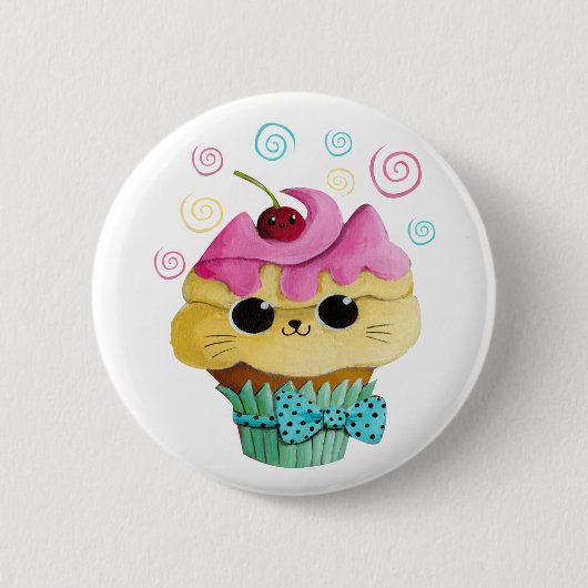 Cute Kat Cupcake Ronde Button 5,7 Cm (Voorkant)