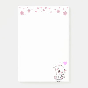 Cute Kat en Bloemen op Wit Post-it® Notes