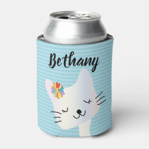 Cute Kat en Bloemen Stippen Personaliseerbaar Blikjeskoeler