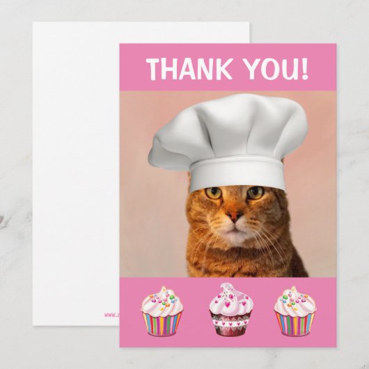 Cute Kat en Cupcakes Hartelijk dank Bedankkaart (Voorkant / Achterkant)