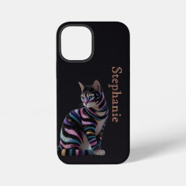 Cute Kat en Gepersonaliseerde Naam Design iPhone 12 Mini Hoesje